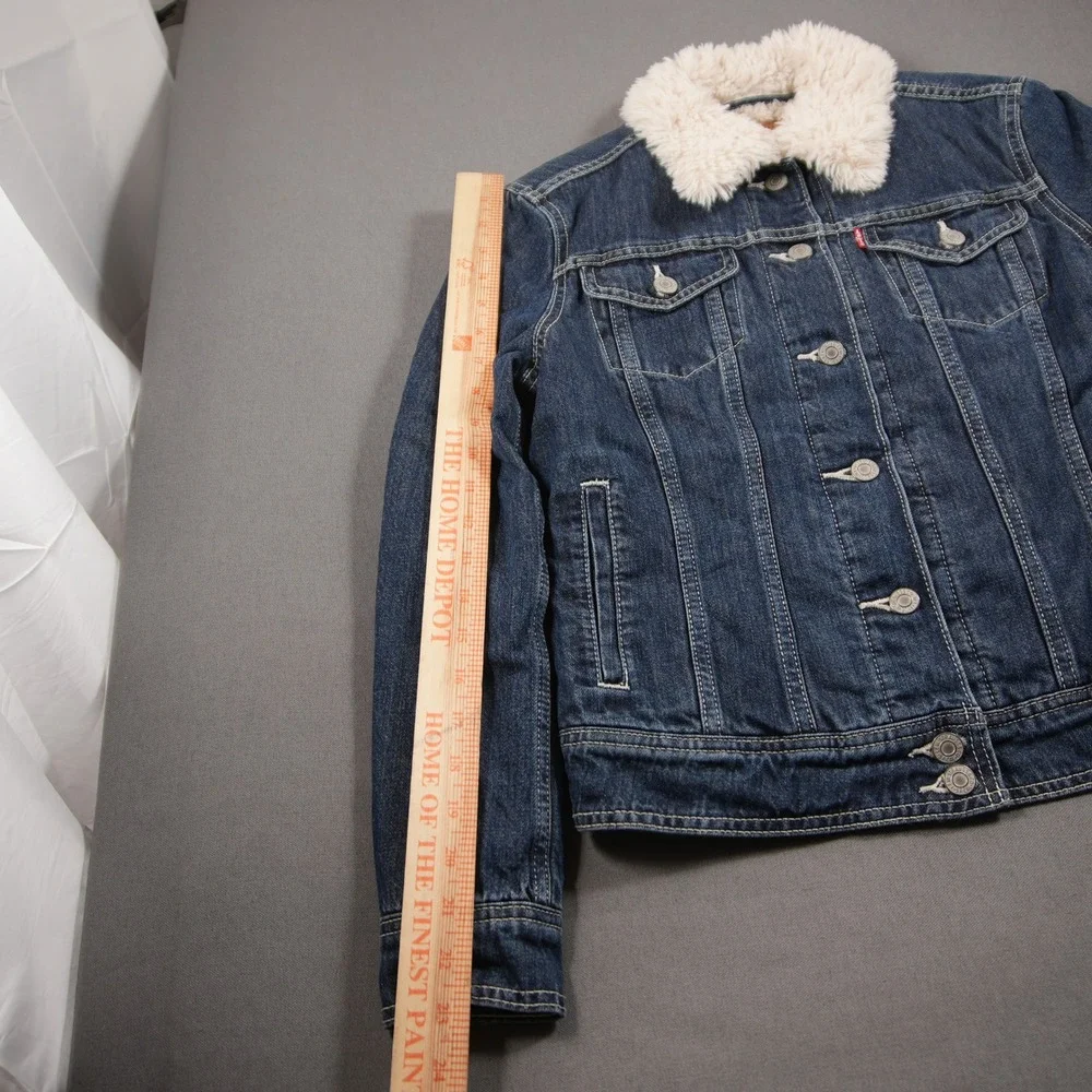 Levi's Sherpa Collar Lined Trucker Dark Denim Women Jacket S Western Y2K Retro